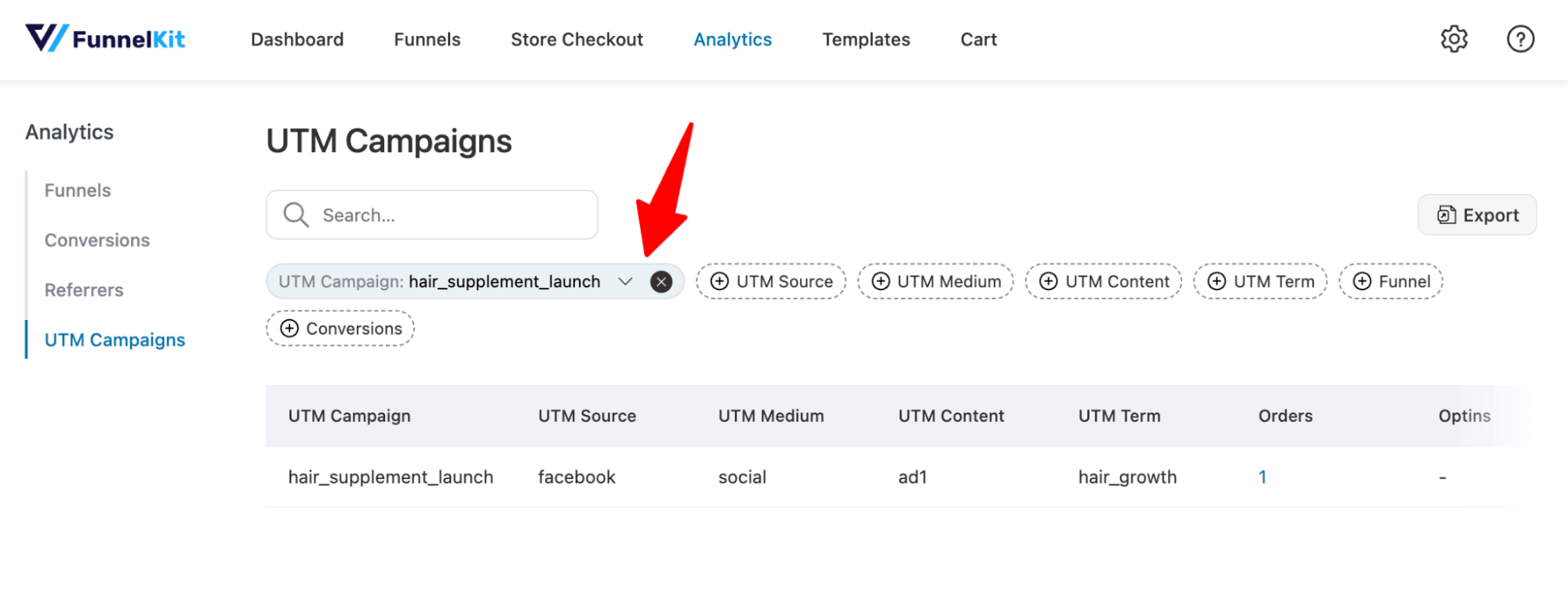 filter utm values with utm campaign