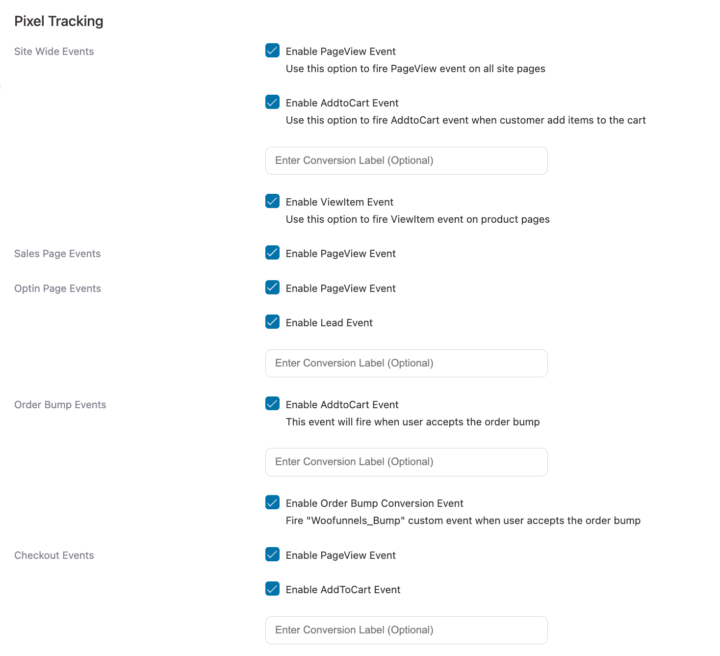 Enable all the events for Google Ads conversion tracking