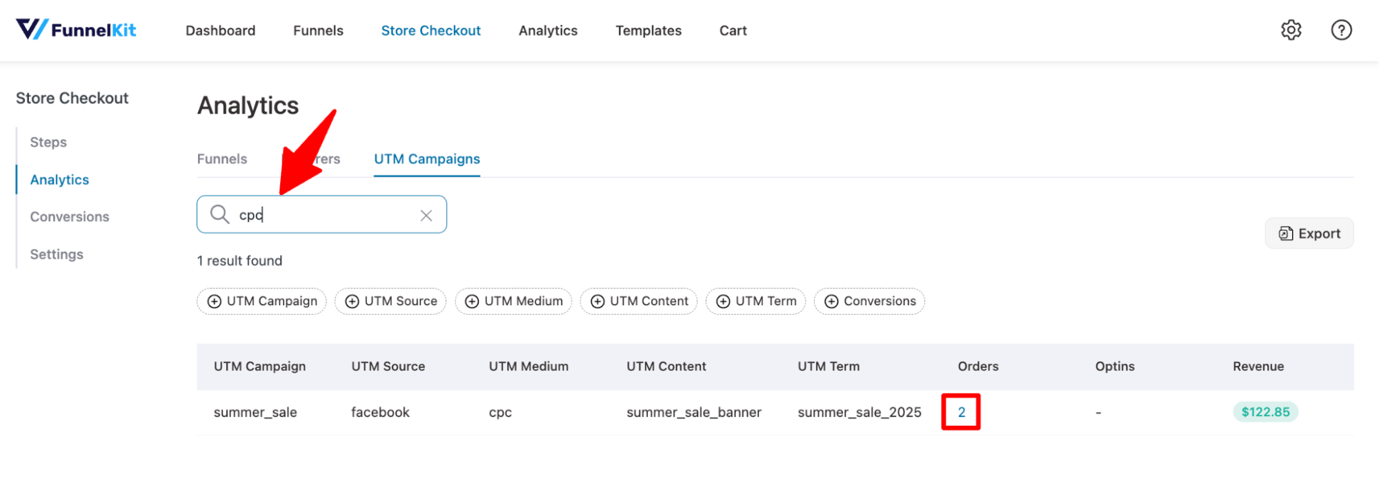 search autm camapaign of store checkout and hit orders to check the conversion details