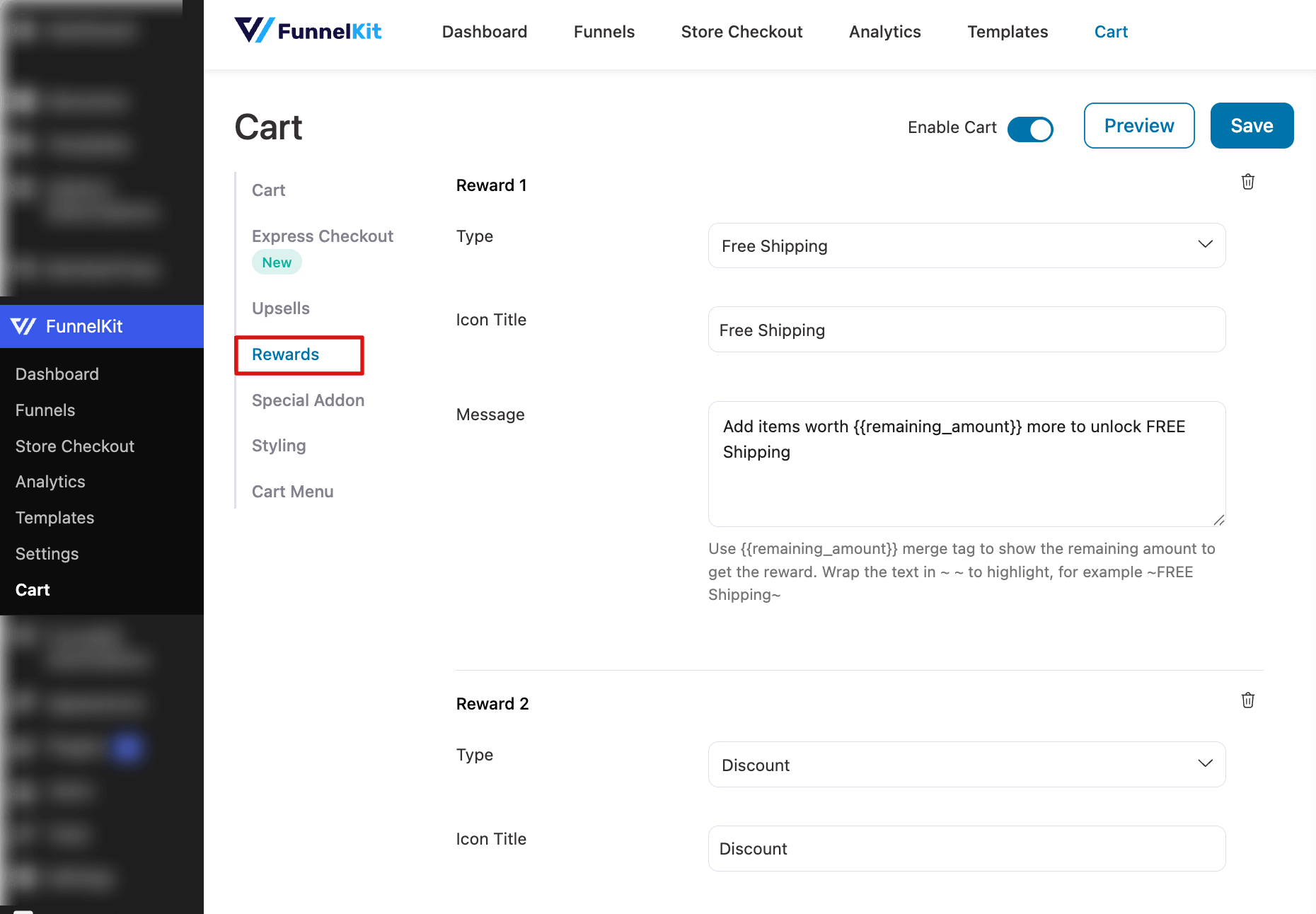 set up free shipping discount in funnelkit cart
