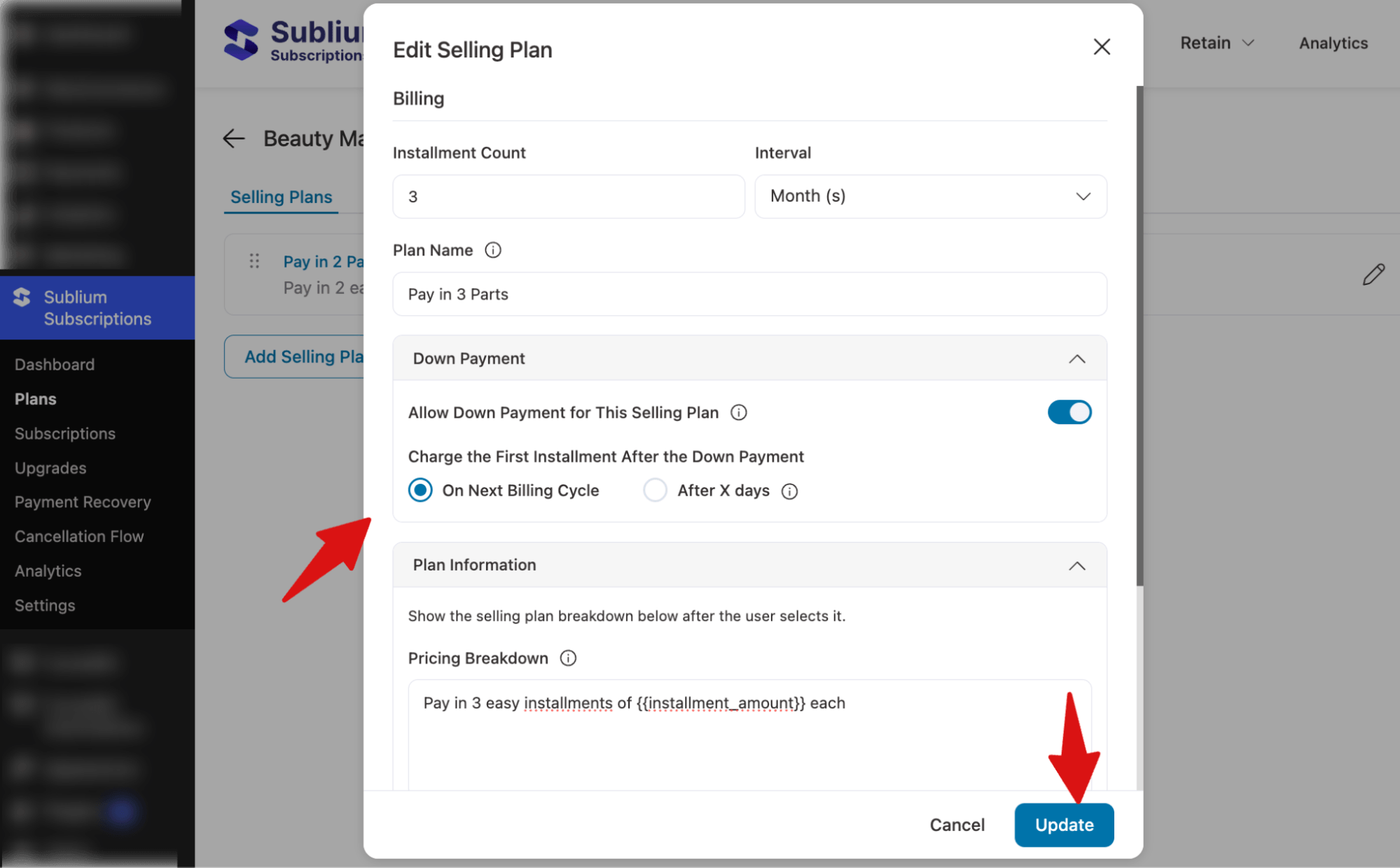 set up multiple payment plans