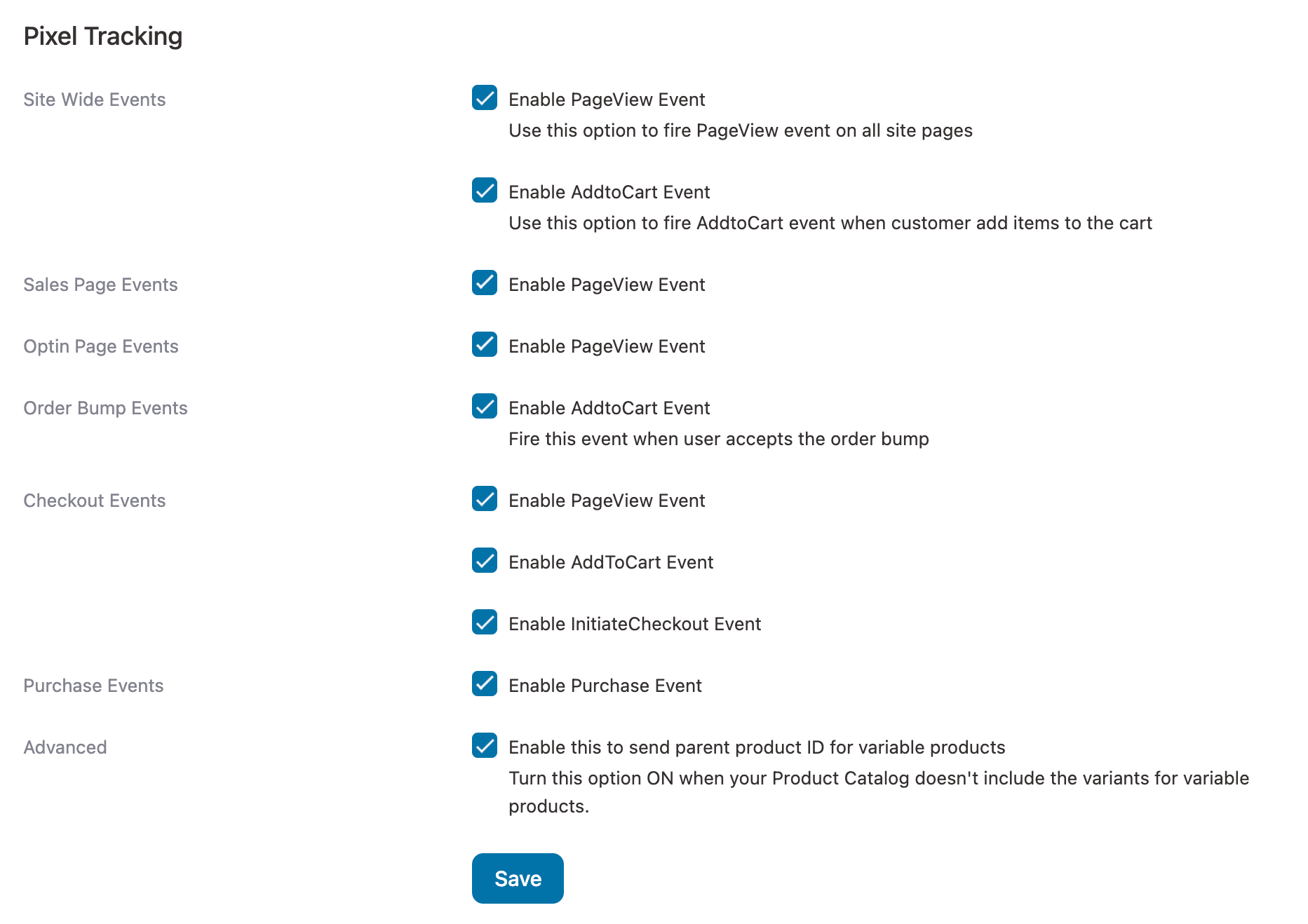 Enable the WooCommerce Snapchat Pixel events you want to track
