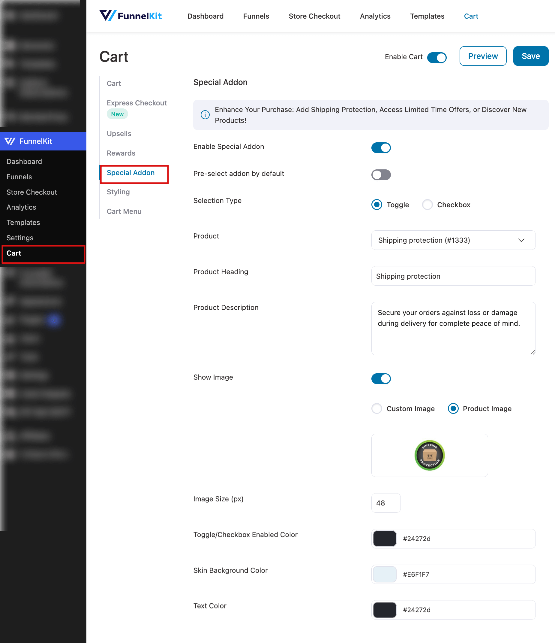 special addon funnelkit cart