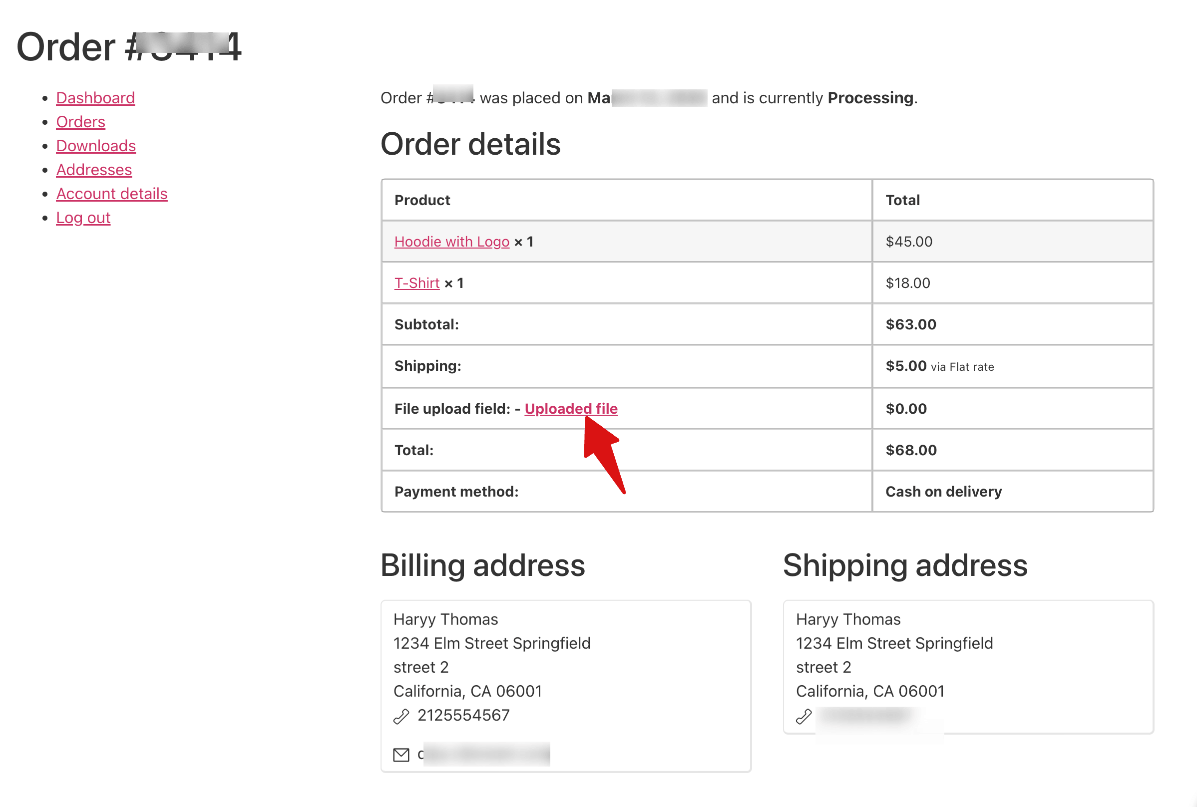 uploaded file on my account page 
