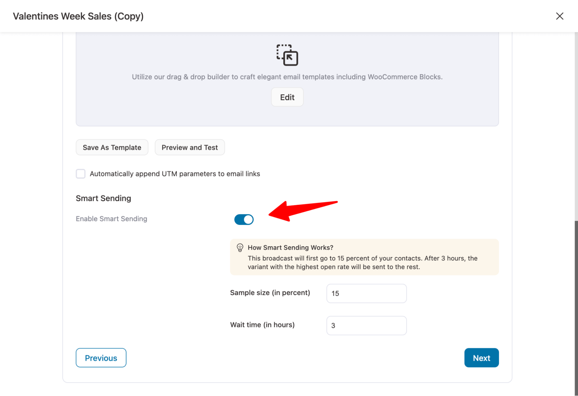 Enable smart sending to ab test WooCommerce broadcast emails