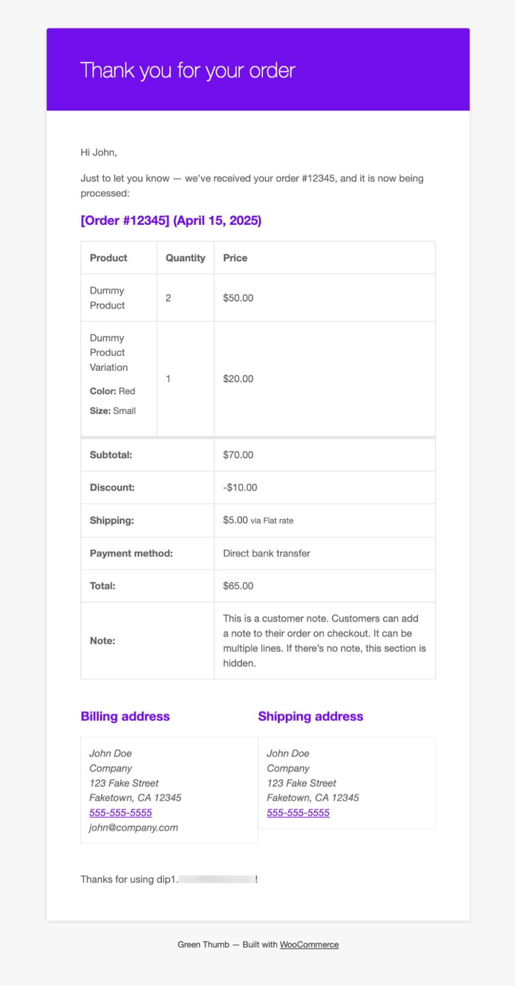 Preview of default emails