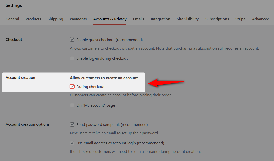 allow customers to create an account during guest checkout