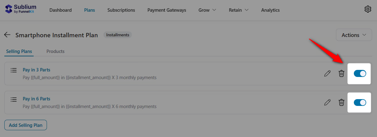 activate your installment plans in sublium