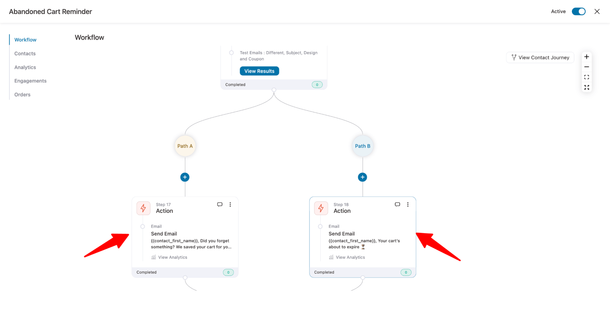 add two variant of emails to split test in marketing emails