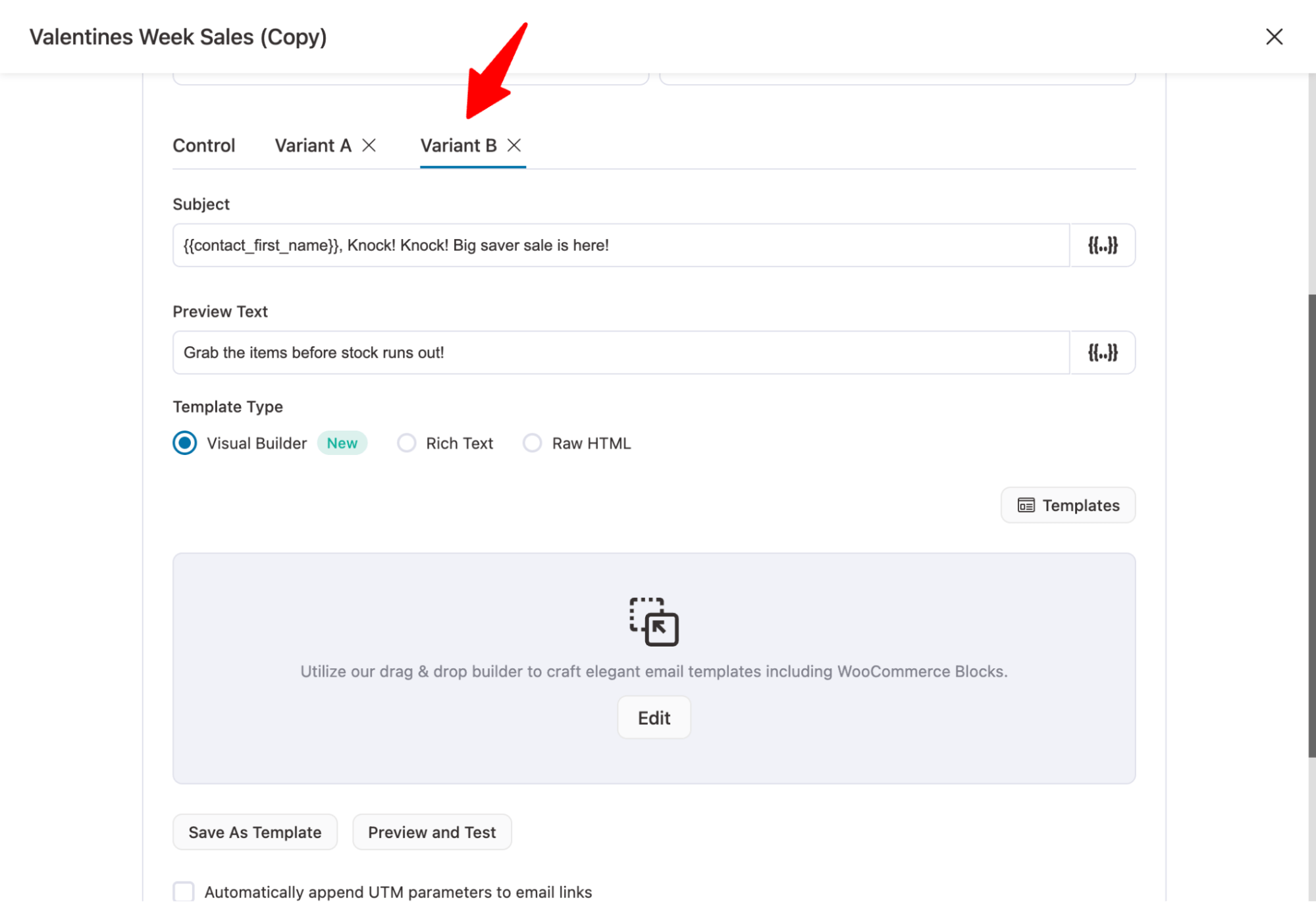 add variation to ab test WooCommerce emails