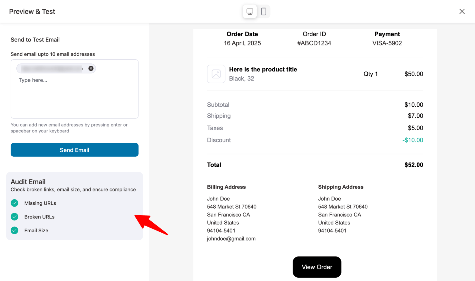 check audit email results
