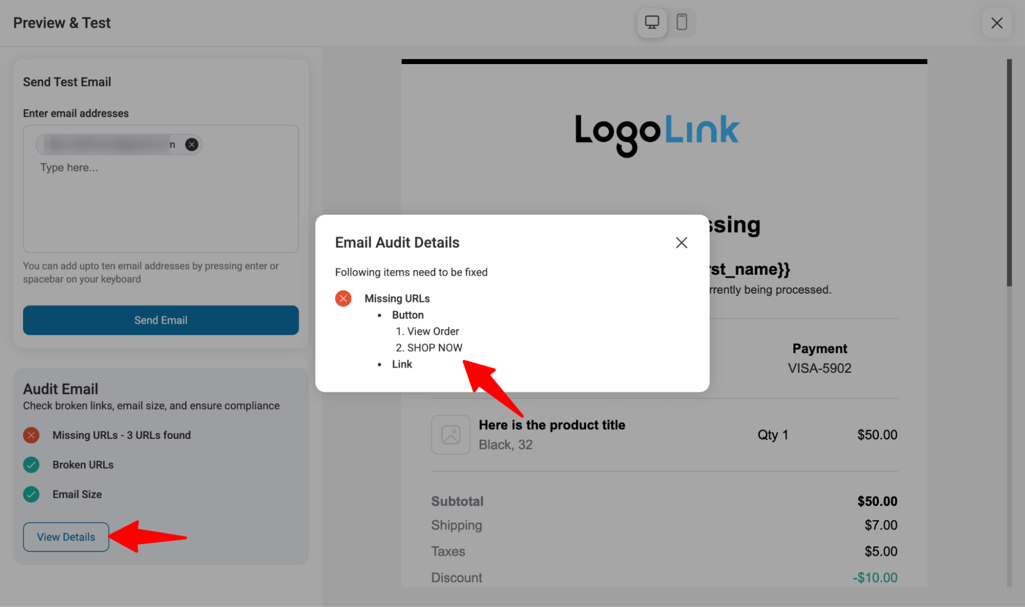 check urls after email audit