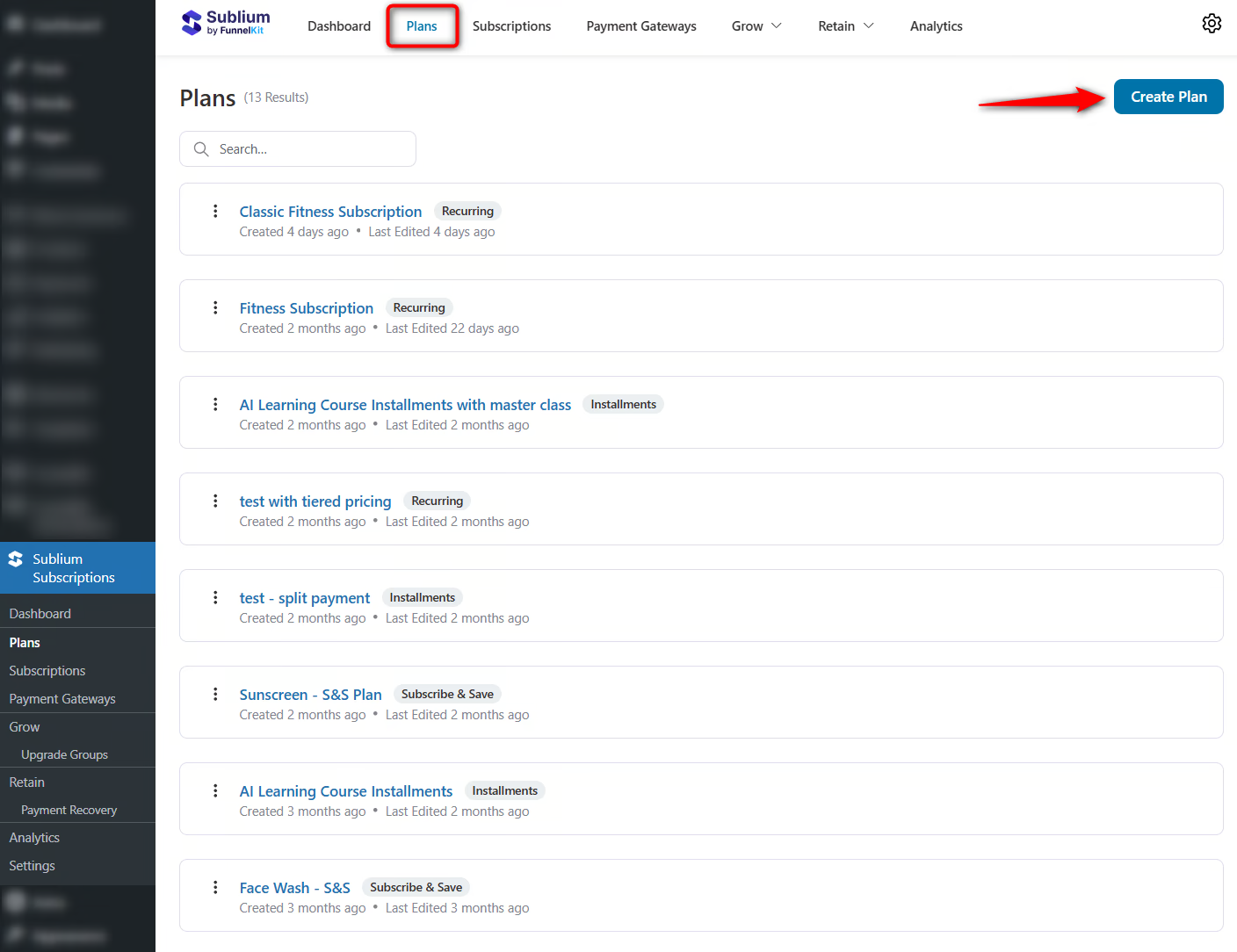 Go to subscription plans and click on create plan