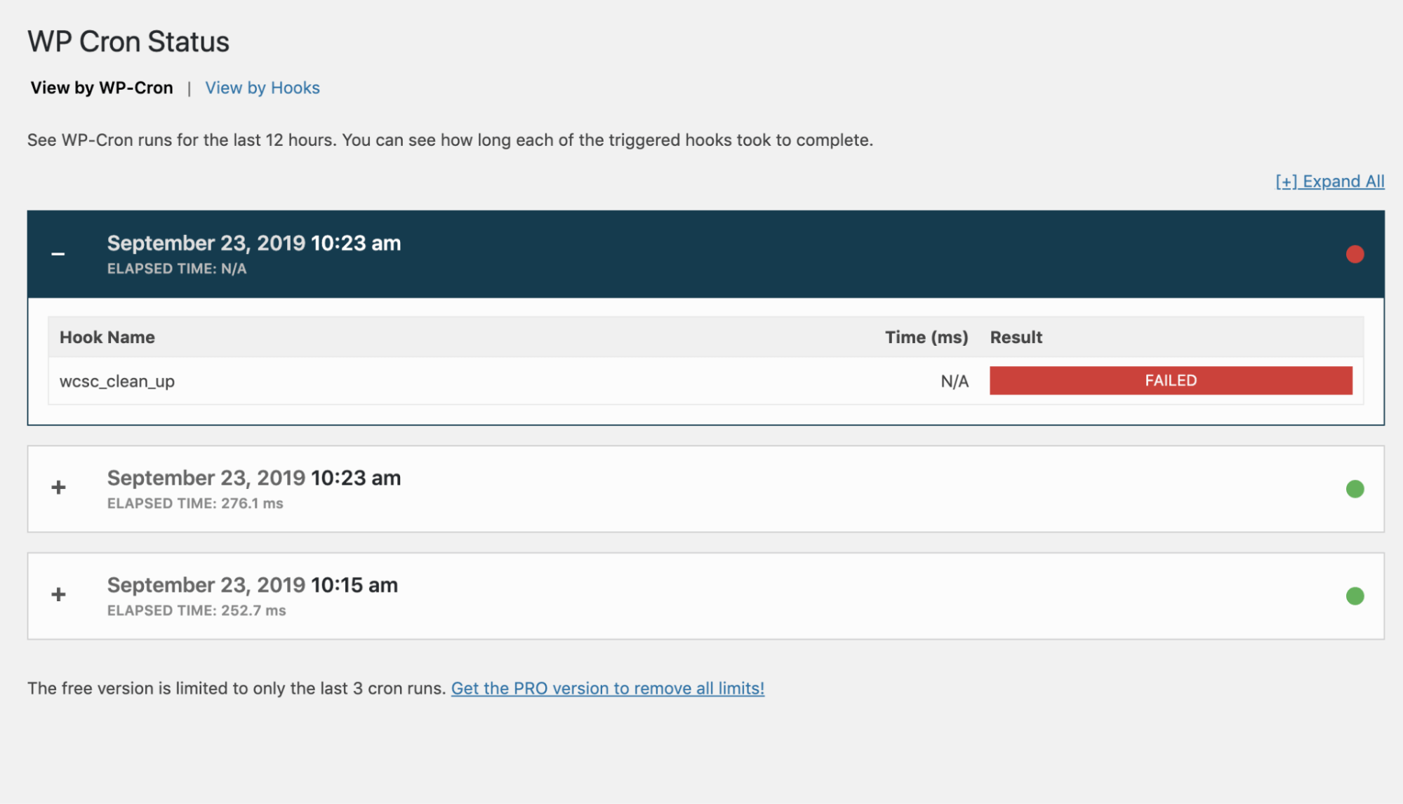 cron job status using a wordpress plugin