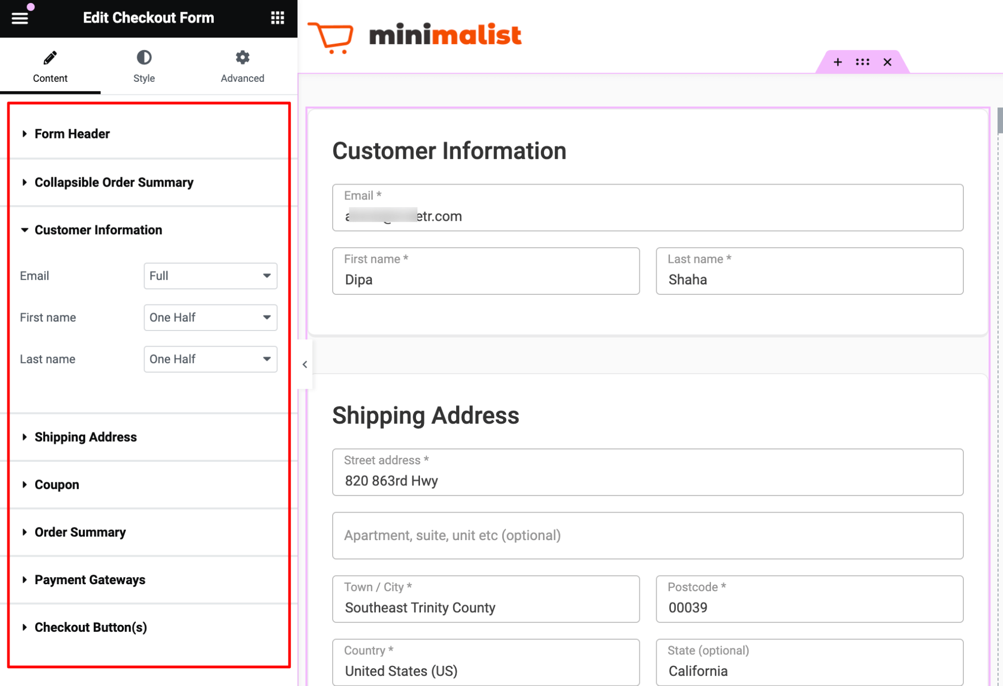 customize checkout form field