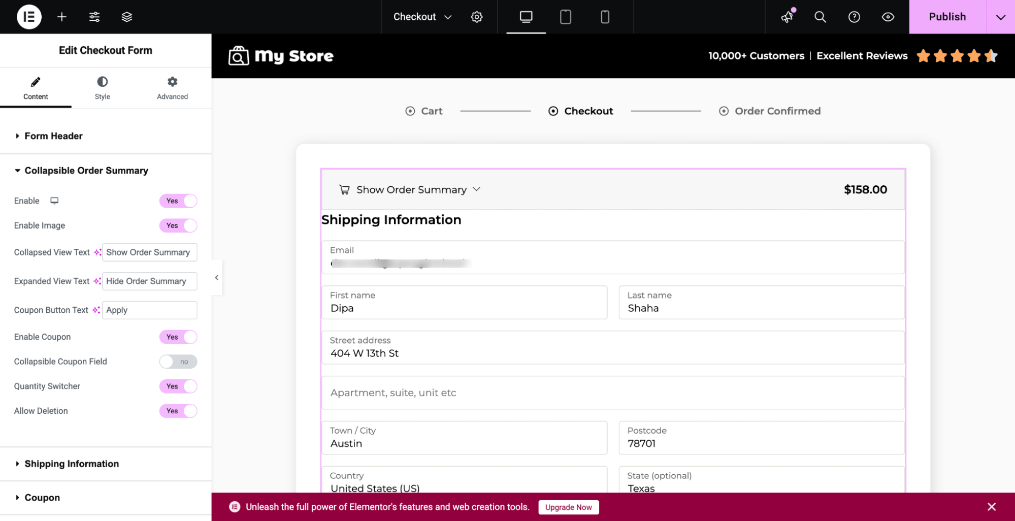 customize collapsible order summary