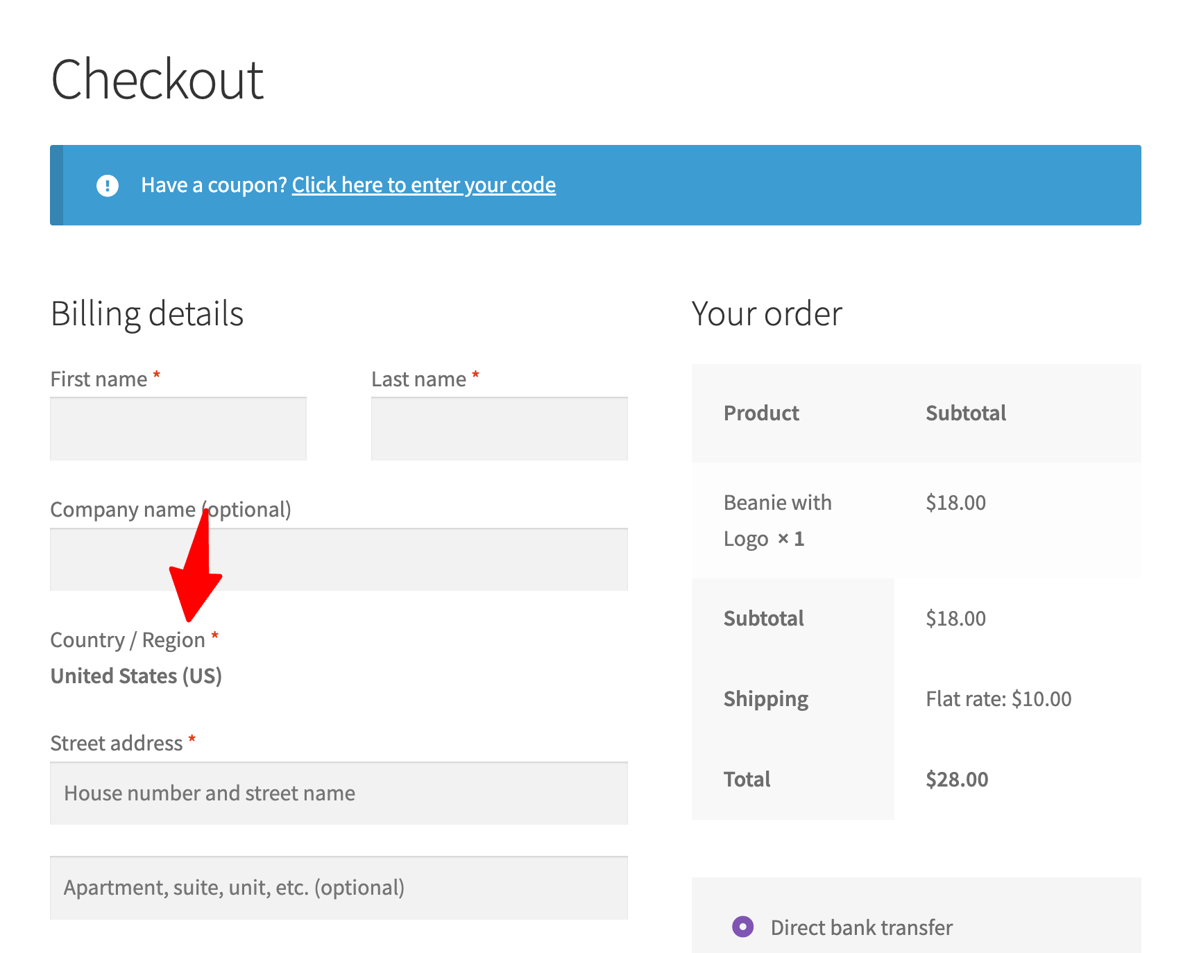 disable country field in WooCommerce checkout