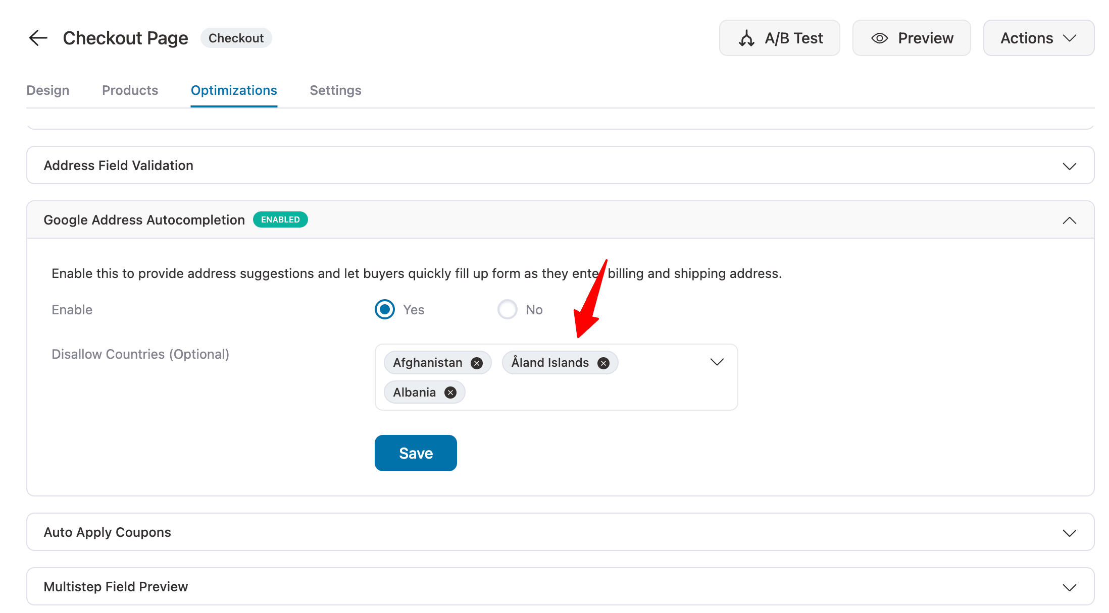 disallow multiple countries