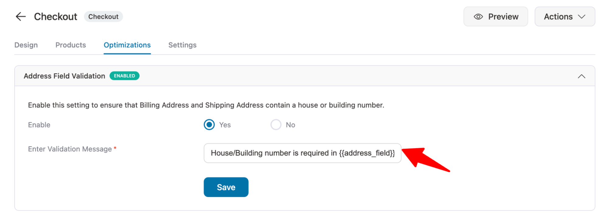 enable address field validation
