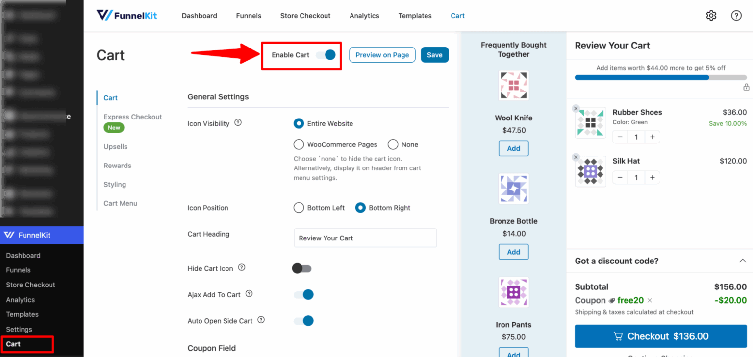 Enable the WooCommerce side cart by FunnelKit