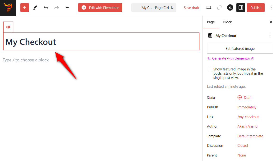 Enter the name of your checkout page