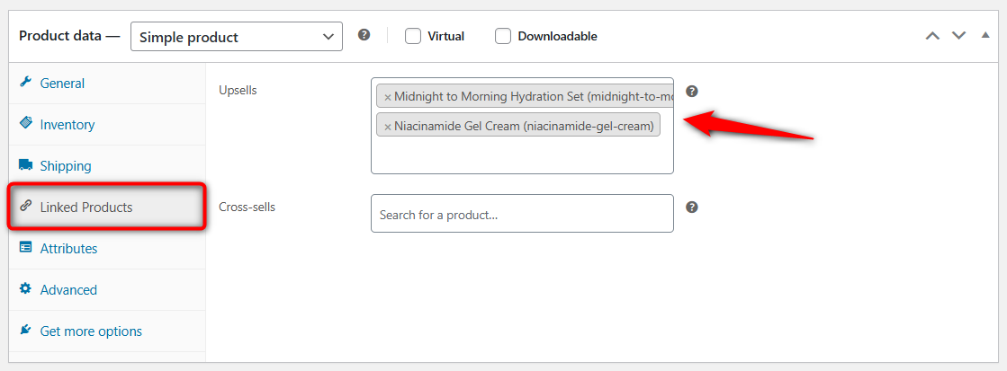 add upsells to linked products