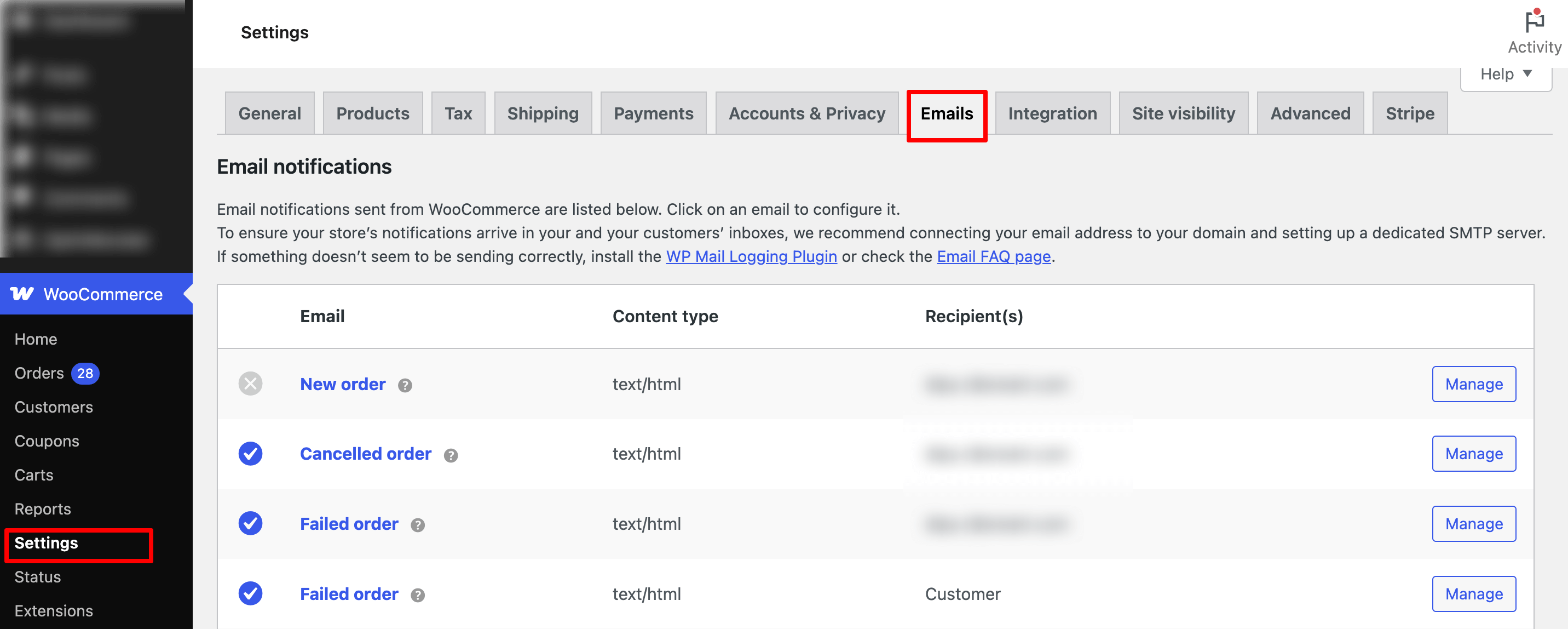 navigate to WooCommerce default emails