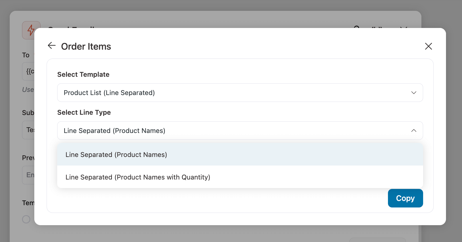 order items product list line seperated merget tag