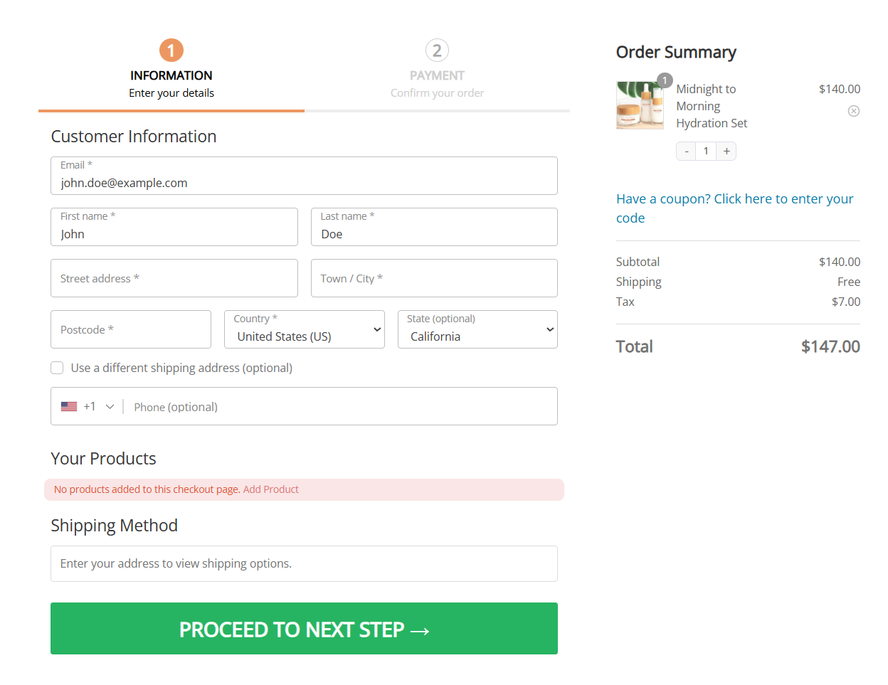 Preview the checkout page created with woocommerce checkout shortcodes