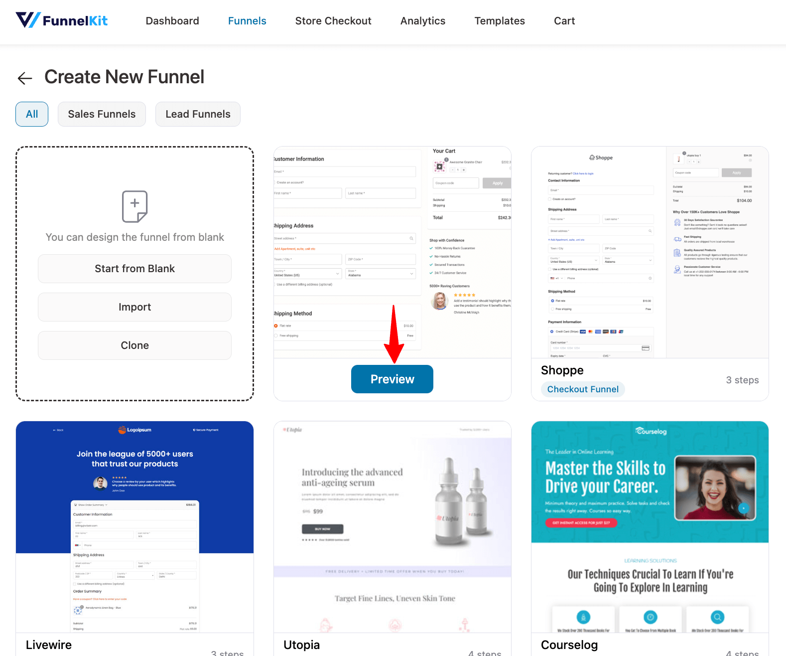 preview minimalist to create sales funnel