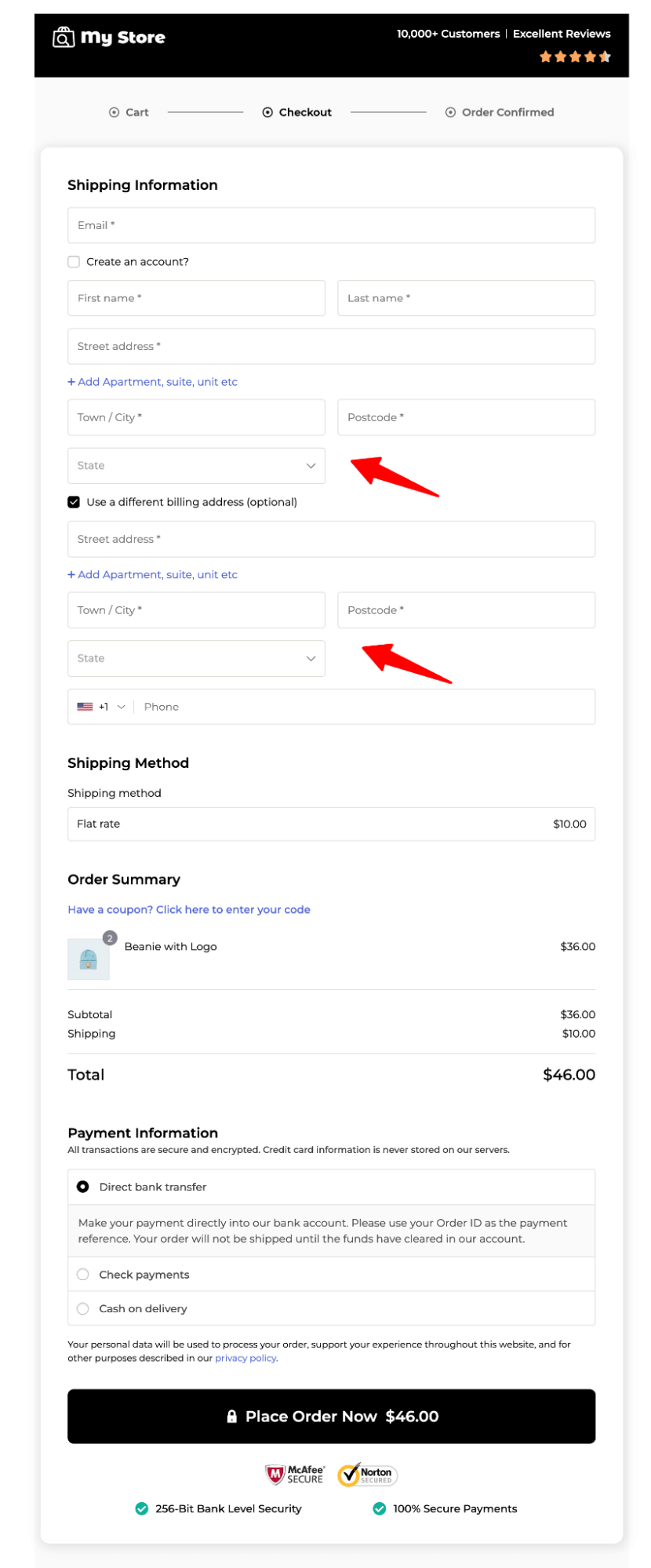remove country from billing and shipping address