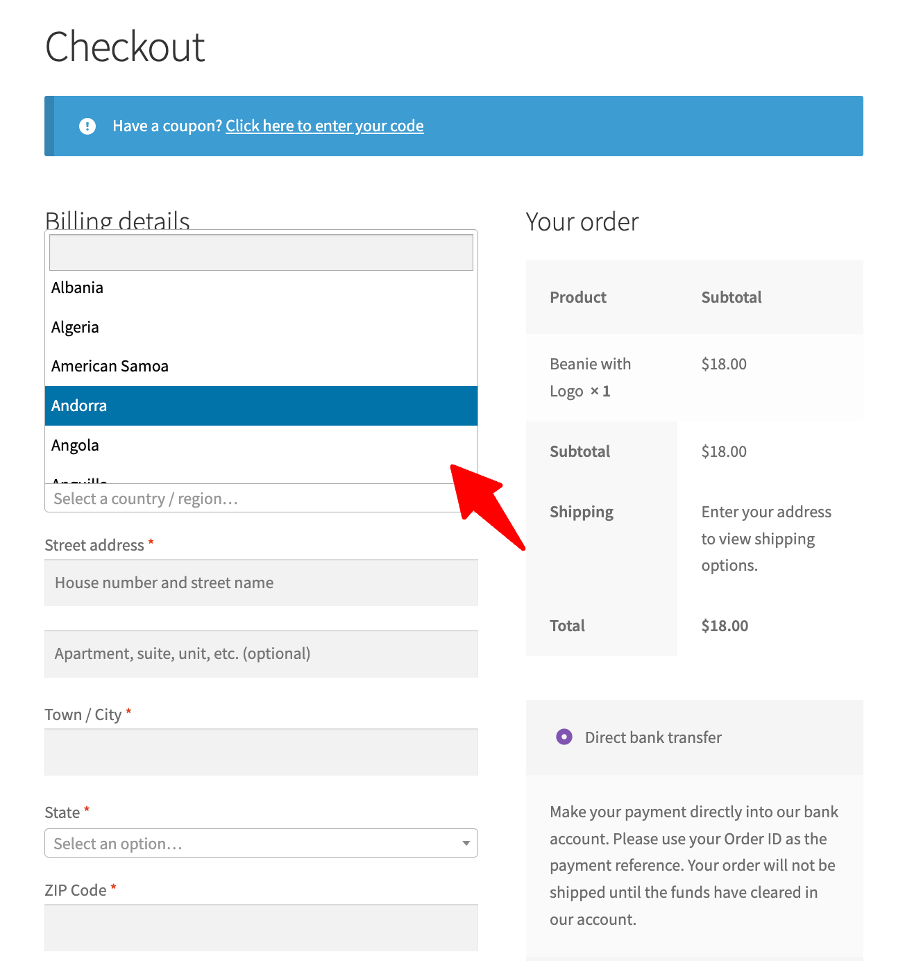 select country list