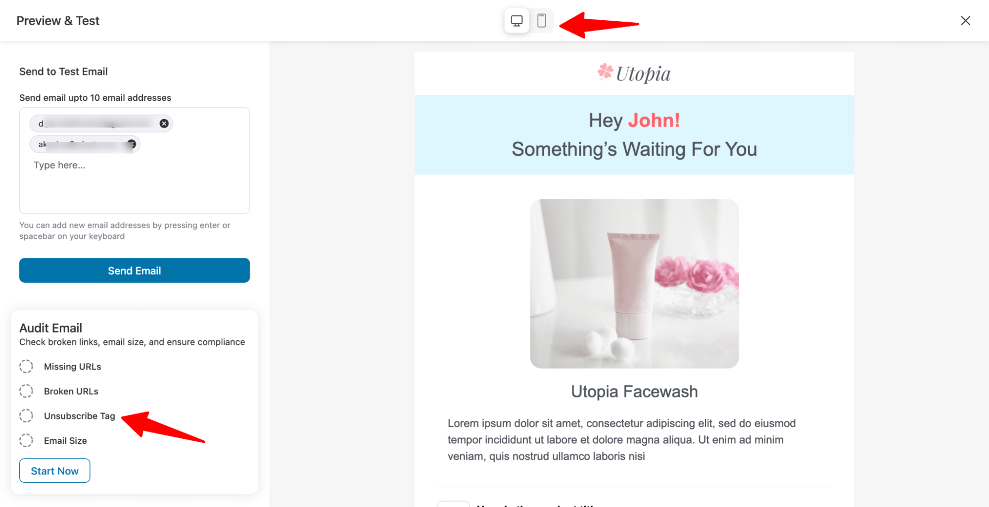 check if Unsubscribe option is in  email 