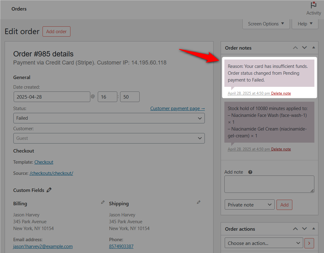 See the reason of failed orders in WooCommerce