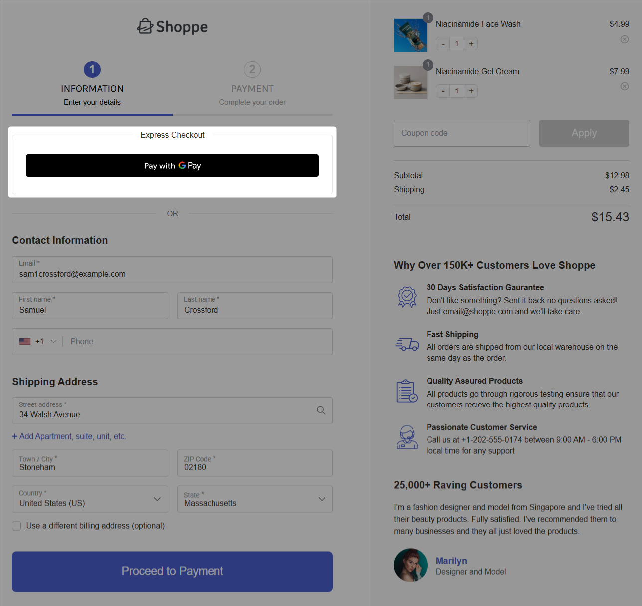 Testing stripe express checkout payments in woocommerce