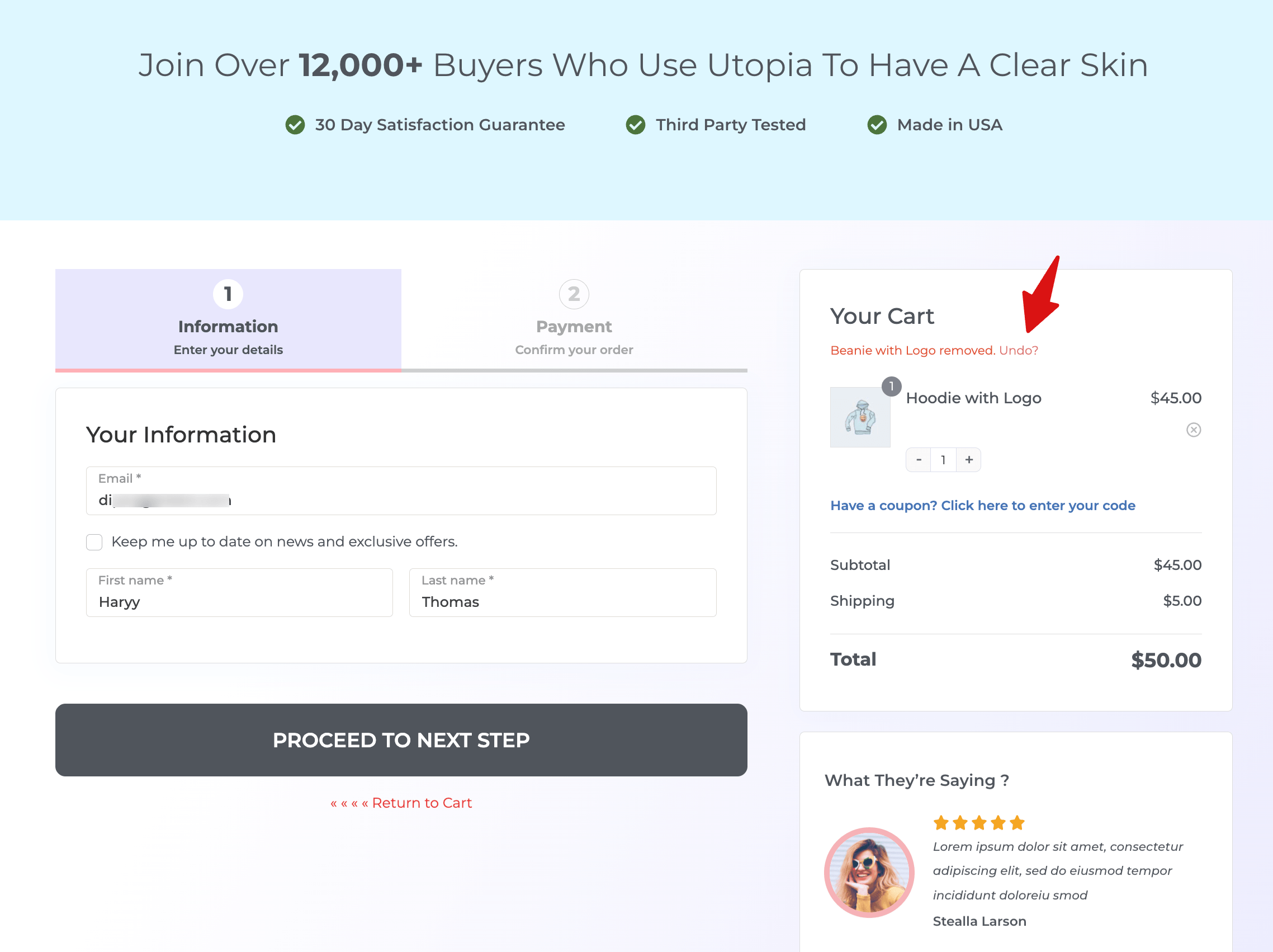 undo deletion cart item on WooCommerce checkout