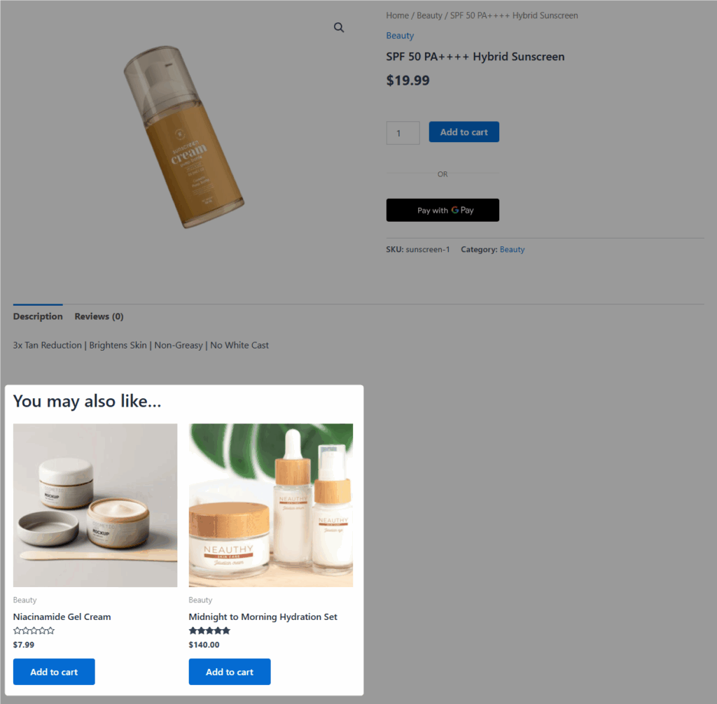 Preview woocommerce upsells on the product page