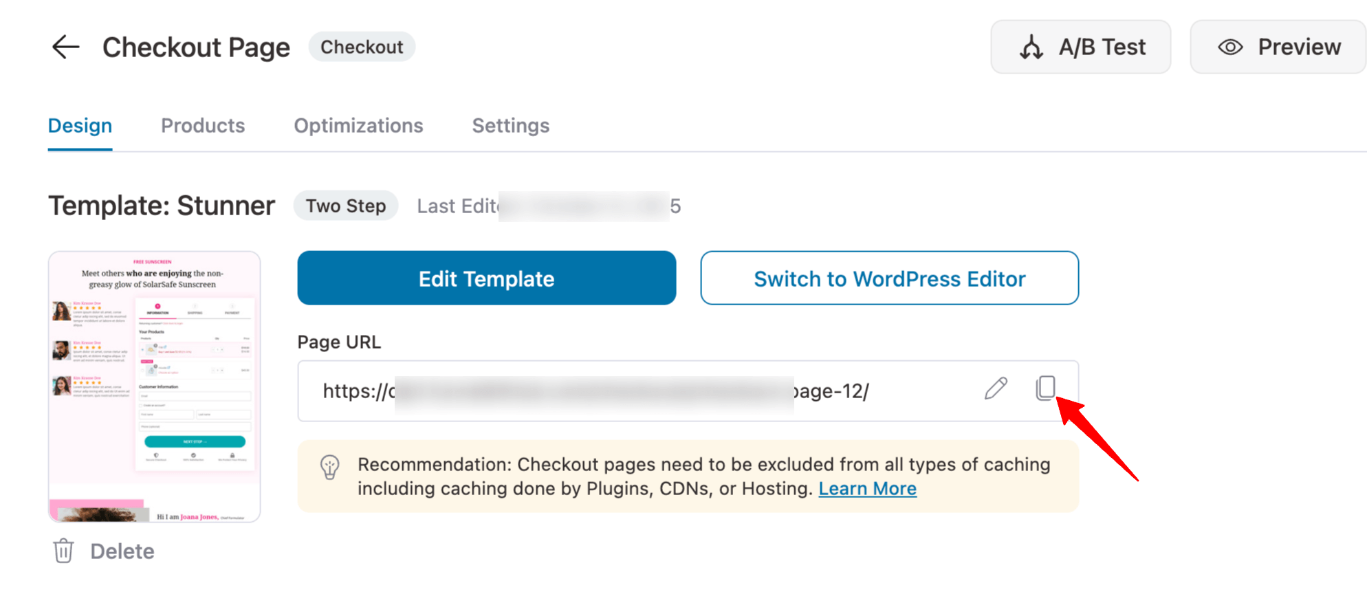 Copy the link to the WordPress order form for easy sharing with customers