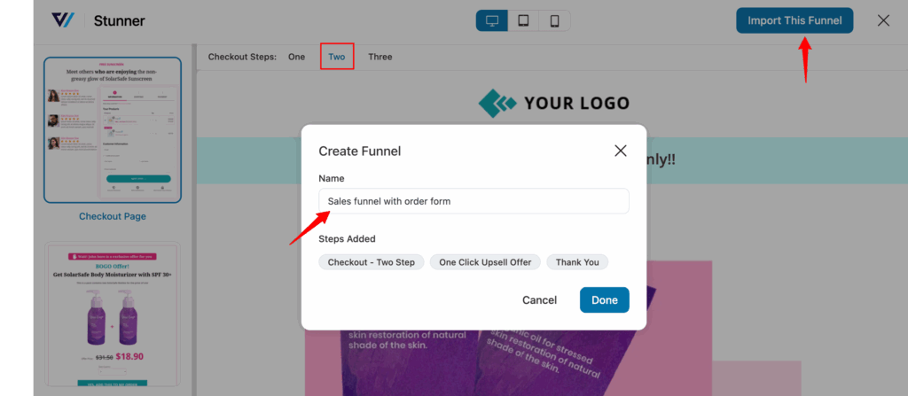Importing the Stunner template as a customizable WordPress order form