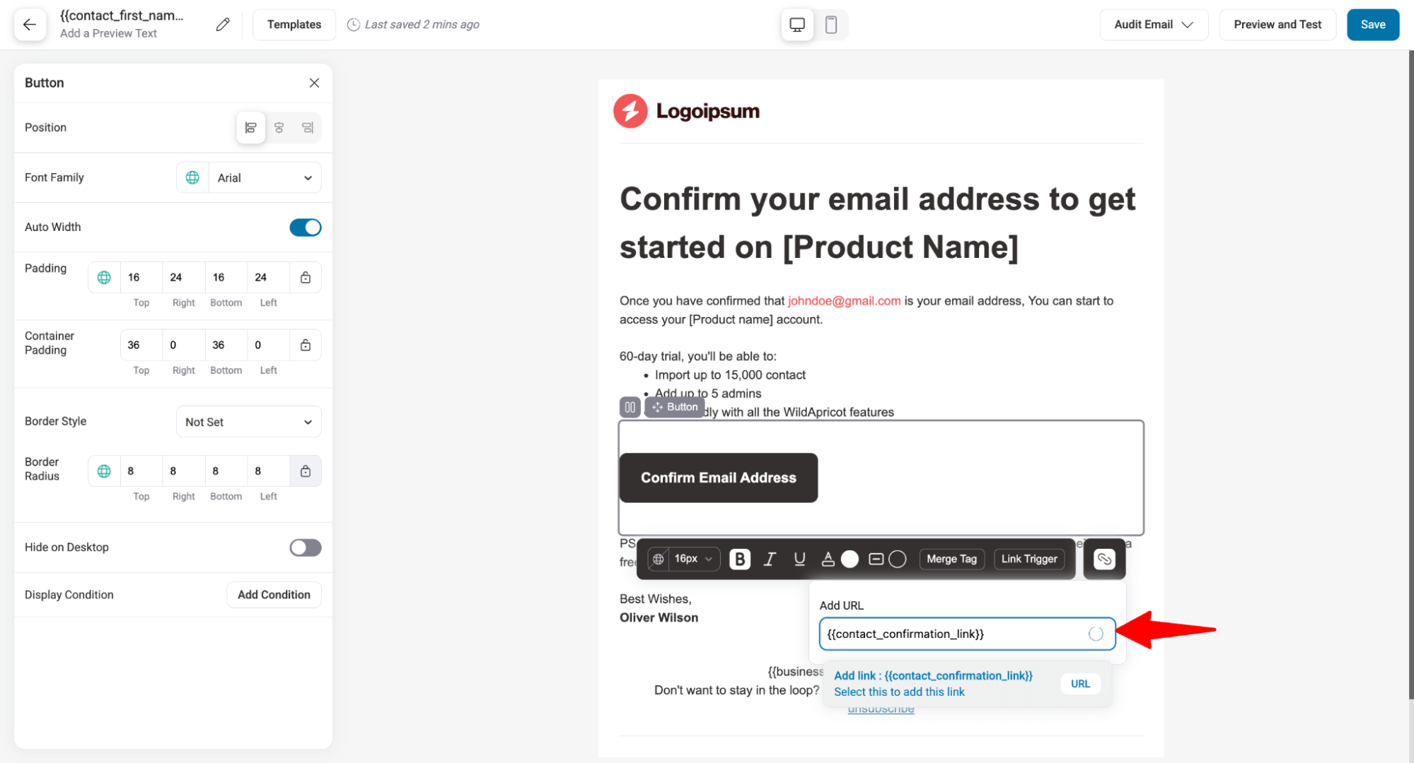 add contact confirmation link
