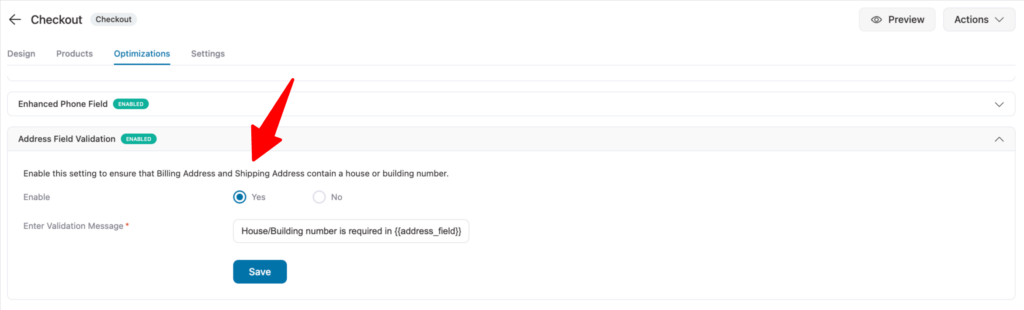 address field validation