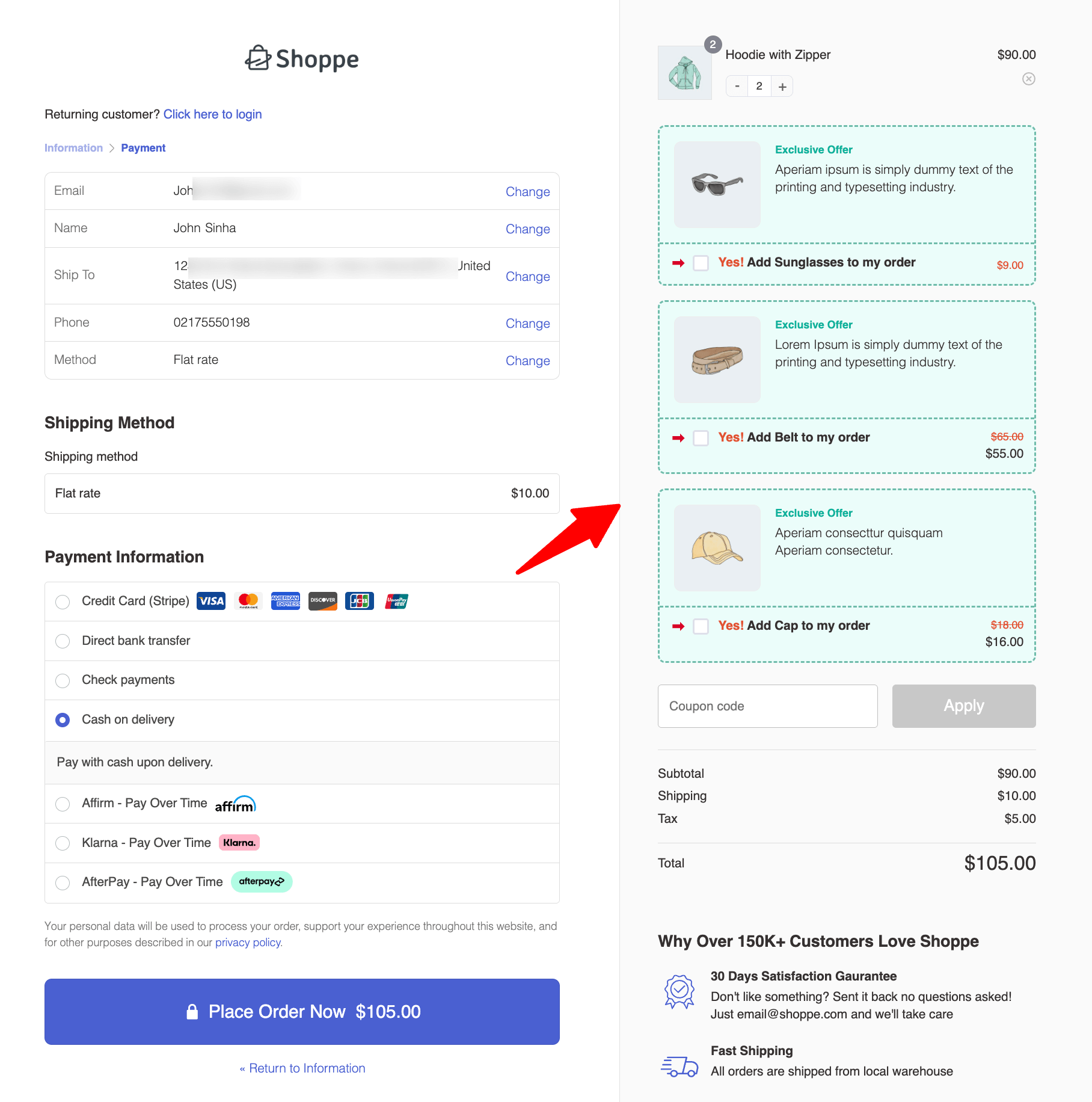 change selection o order bump