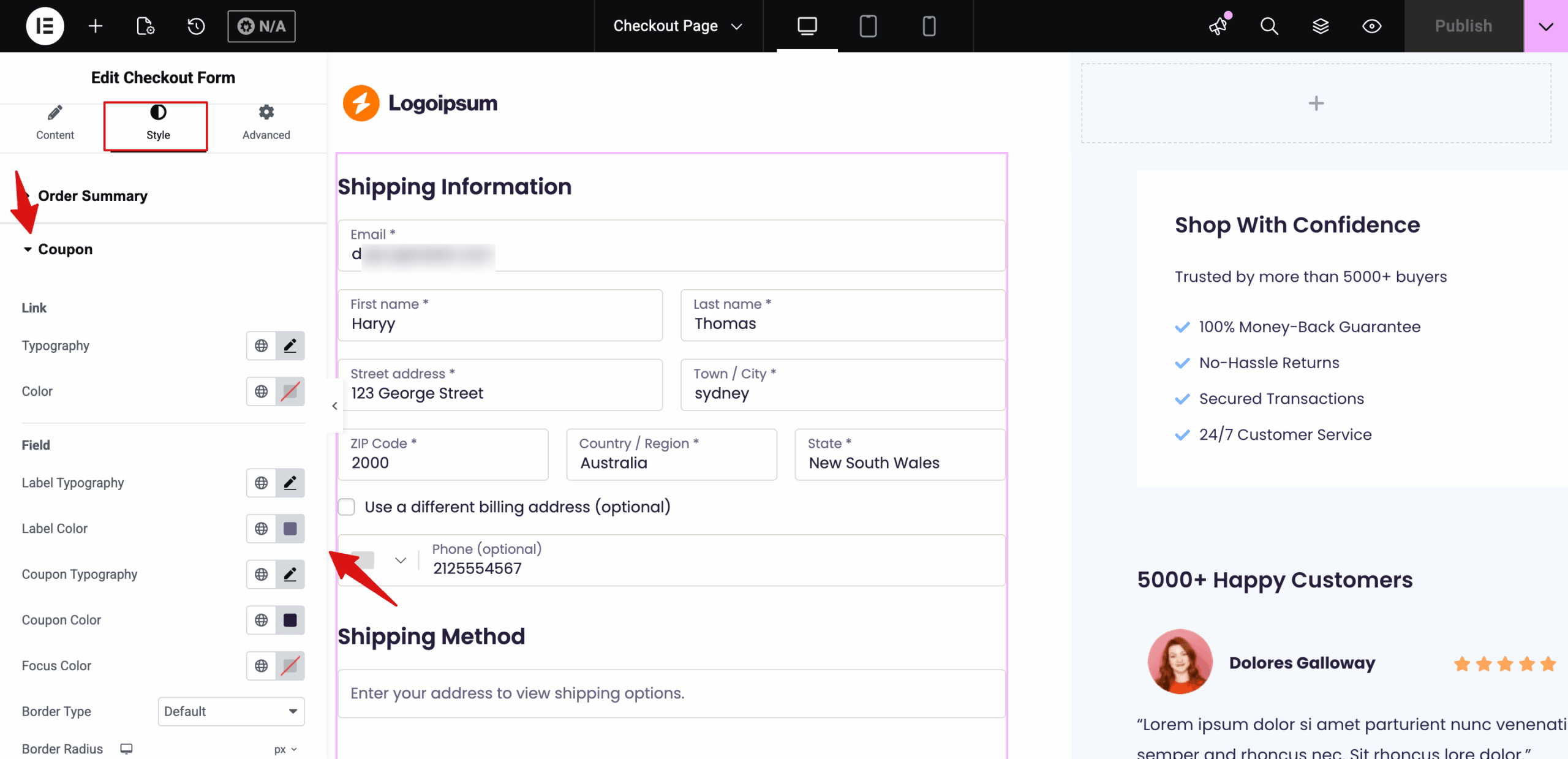 change style of coupon field 