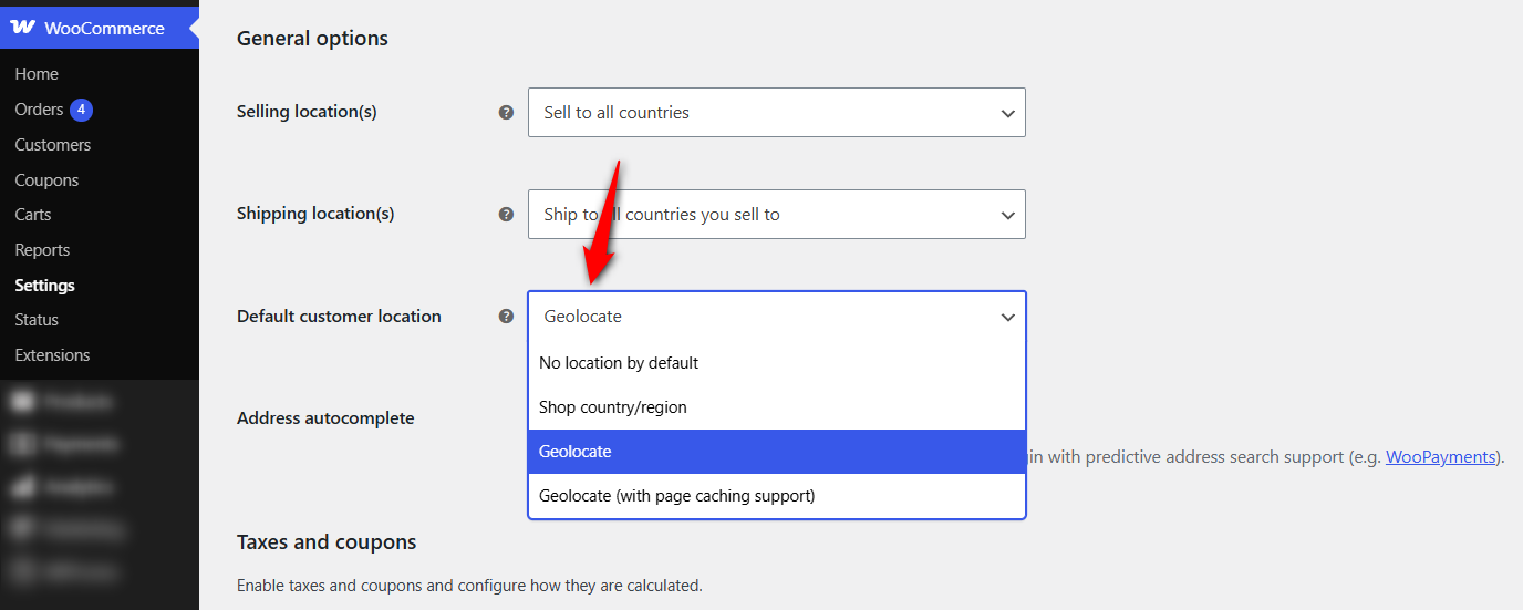 In WooCommerce, set Default Customer Location to Geolocate and add a MaxMind license key.