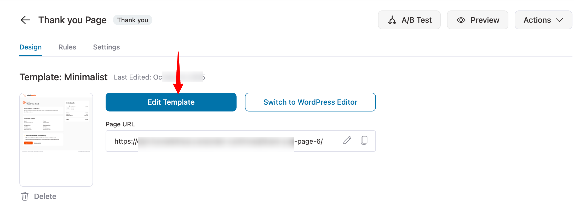 hit edit template for thank you