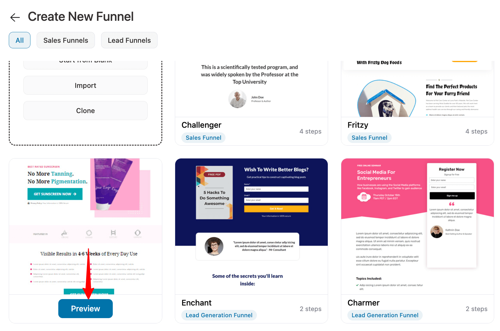 Previewing the Stunner template for a WordPress order form in FunnelKit