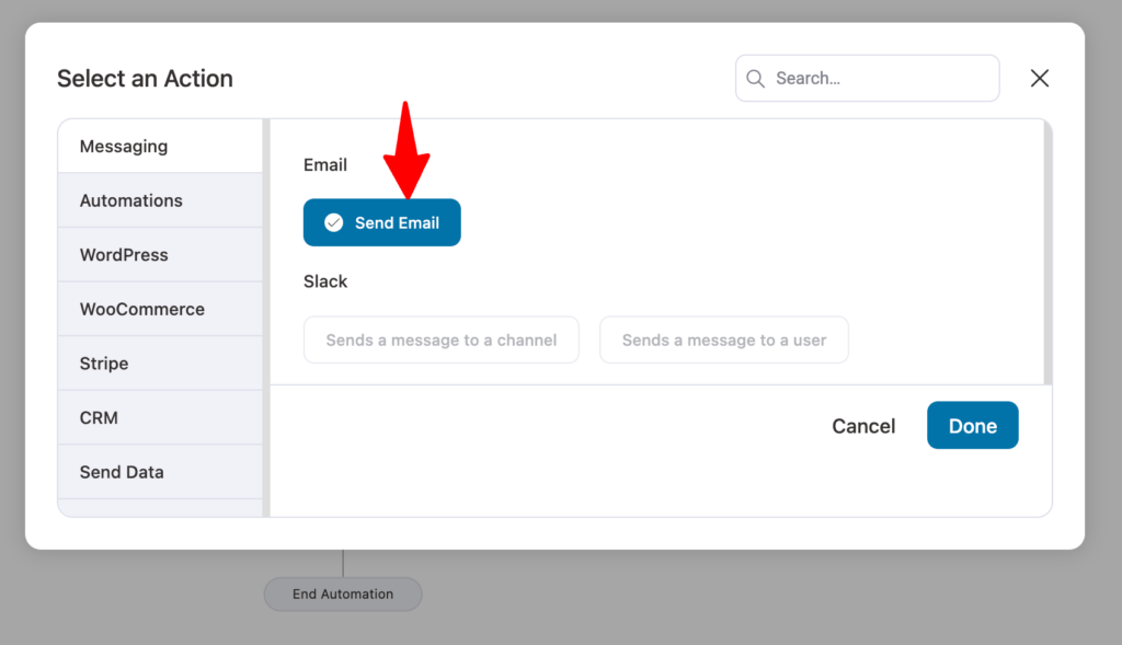 select send email action