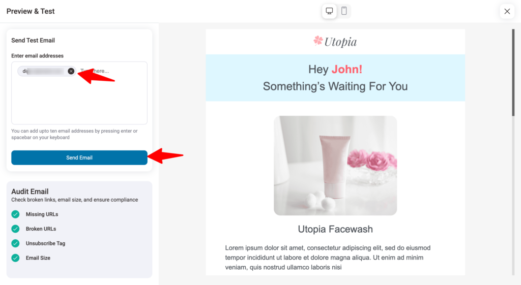 send marketing test emails