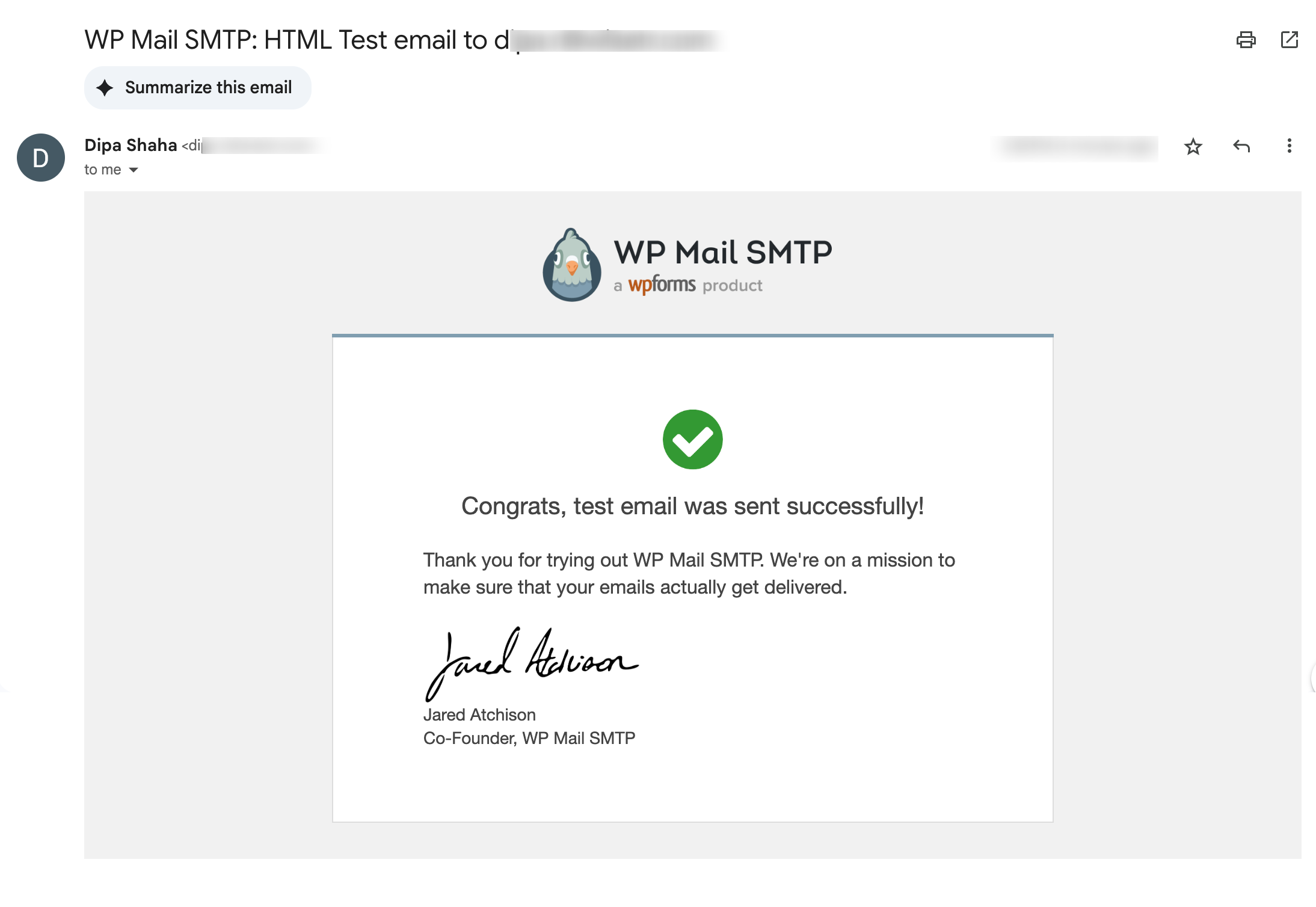test email from WP mail SMTP