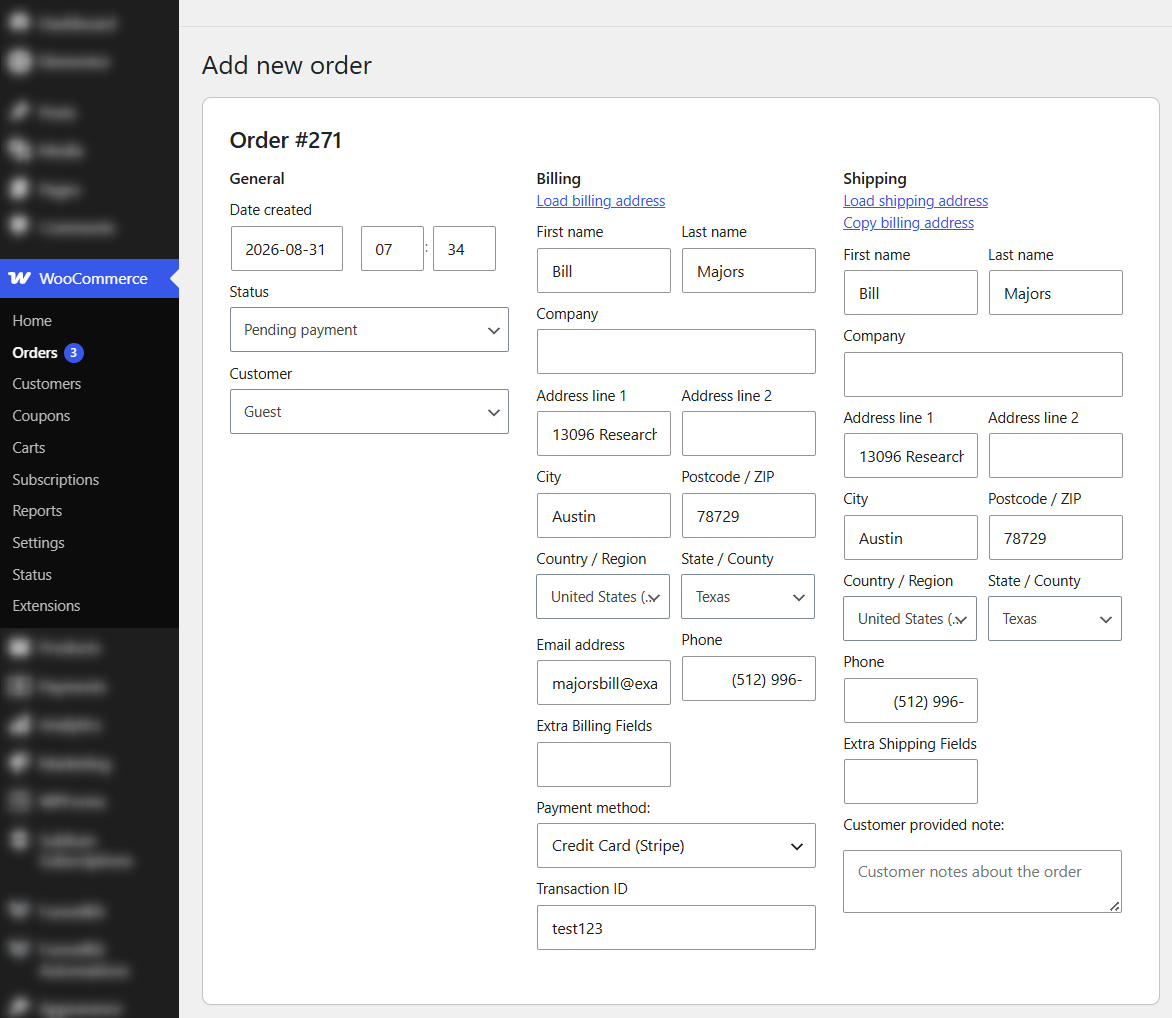 Go to WooCommerce ⇒ Orders ⇒ Add order. Add an item, apply any coupon (optional), set a shipping method if you want, then put your own address in the billing email field so the customer notifications reach you.